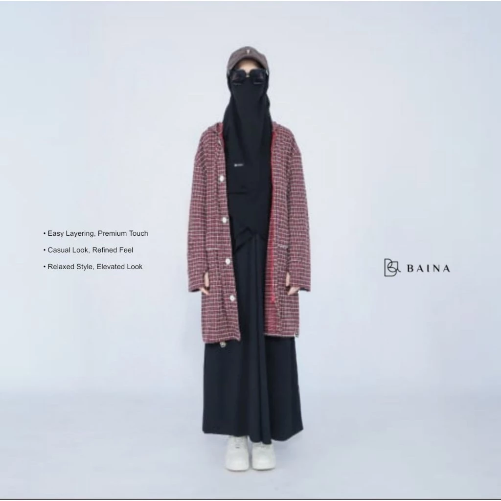 Baina Hara Tweed Hoodie Jacket Oversize Wanita Muslimah | Jaket Tweed Premium Adem Nyaman | Jaket Muslimah Hoodie Korean Style