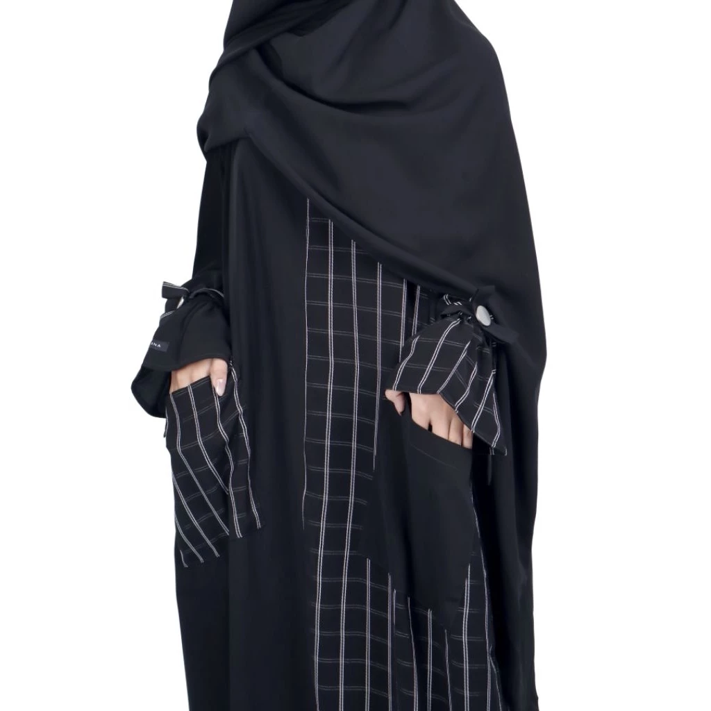 Abaya Luxe Monochrome | Premium Riyadh Jetblack | Abaya Hitam Over Size Nyaman Elegant