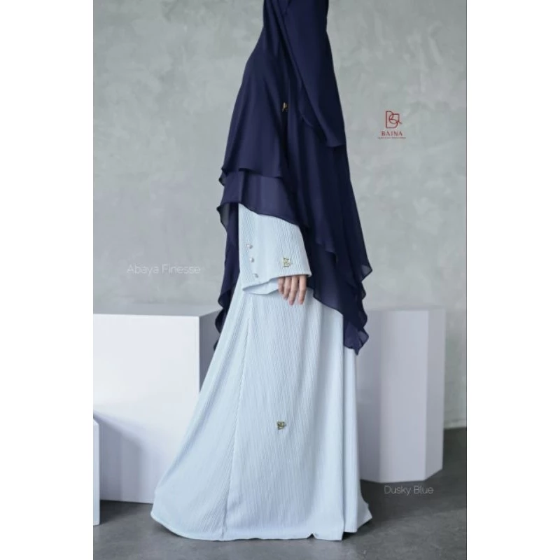 Baina.Finesse Abaya Sky Blue.Modern Pleat Knit Premium.Free Handsock