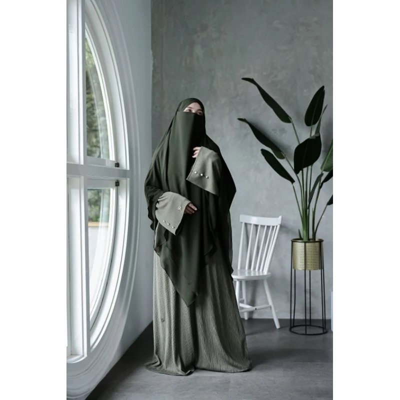 Baina.Finesse Abaya Moss Green.Free Handsock and Merchandise Baina